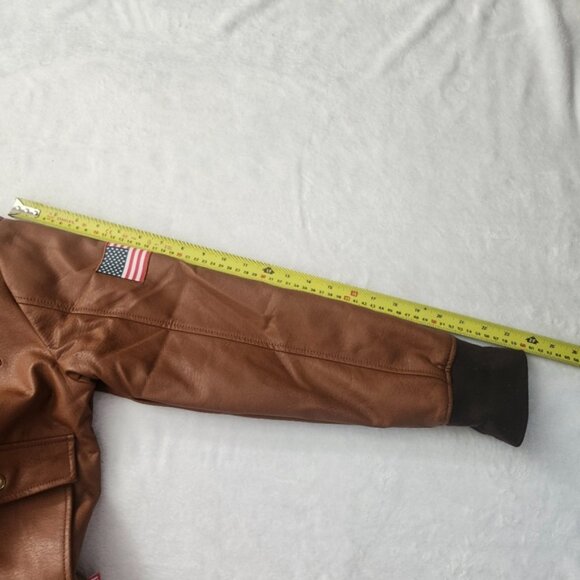 Disney Store Captain Marvel Brown Faux Leather Bomber Jacket Patch Small Unisex - Picture 16 of 16